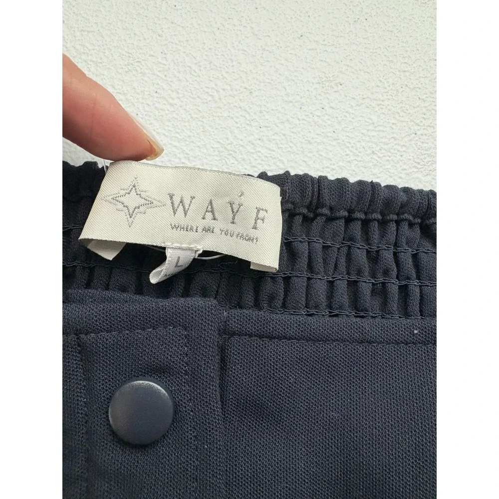 WAYF‎ Navy Blue Button Front Smocked Back Corset Crop Top Large